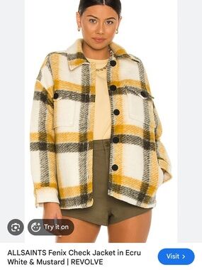 Allsaints Fenix Check Jacket Ecru White Mustard size US 8 Plaid Women’s
